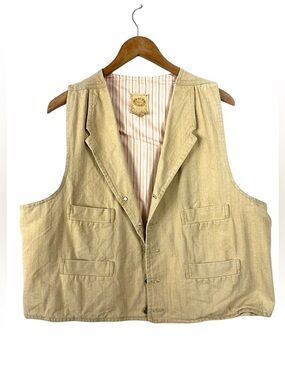 Vintage WahMaker Frontier Tan Vest XL Western Wear Rodeo Cotton Rugged USA